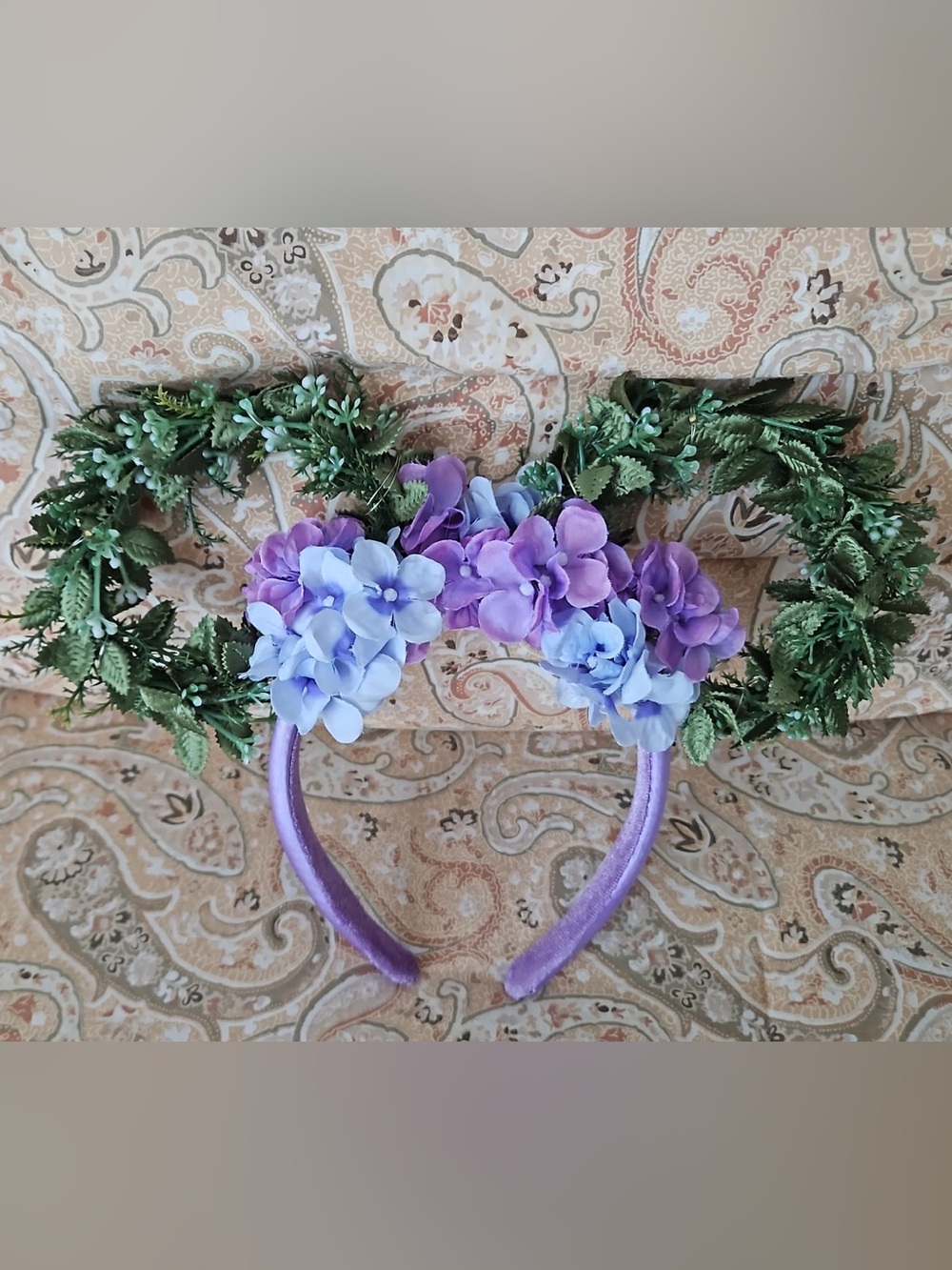 WDW Floral Wreath Purple Hydrangea Minnie Mouse Disney parks Ears